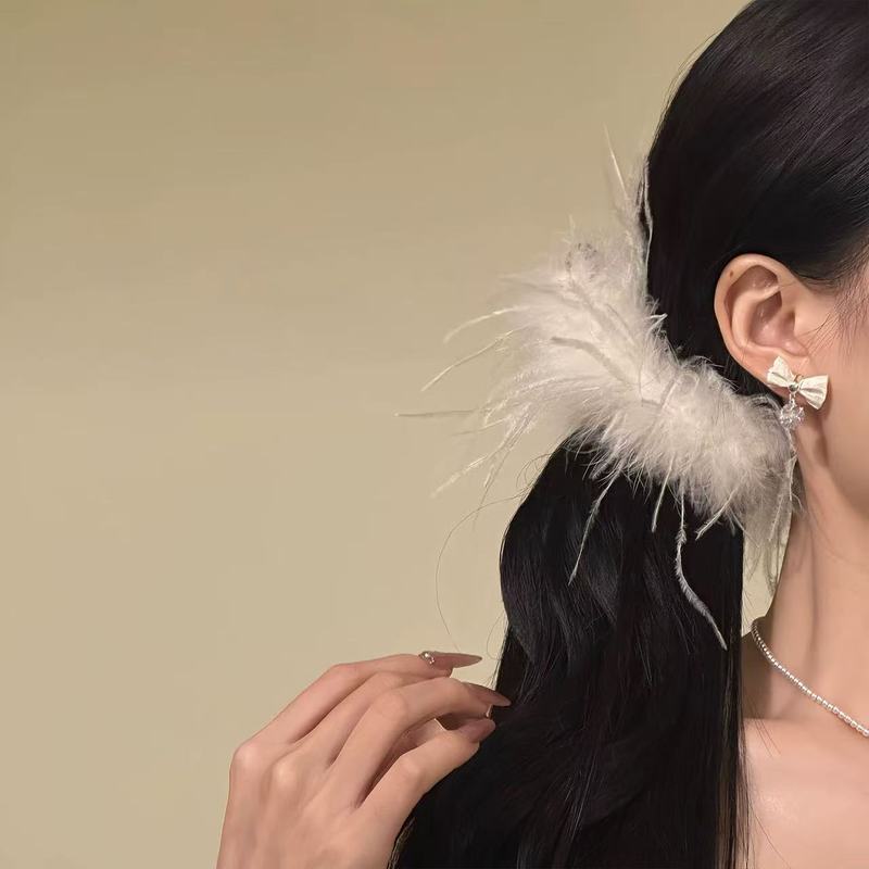 2025原创【白天鹅】超仙纯欲风白色羽毛香蕉夹绝美气质发卡发饰|undefined