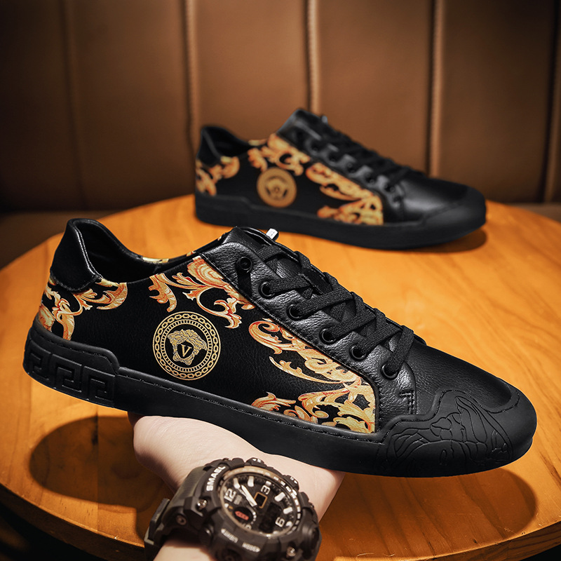 歐洲站時尚個性男鞋透氣休閒板鞋子潮流百搭軟皮鞋小伙潮鞋真皮鞋