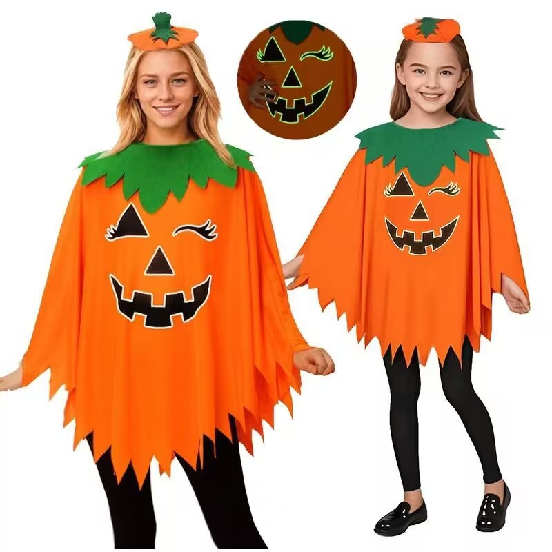 Halloween Cos Costume for Men and Women Unisex School Pumpkin Cloak Party Festival Performance Costume Pumpkin Cloak