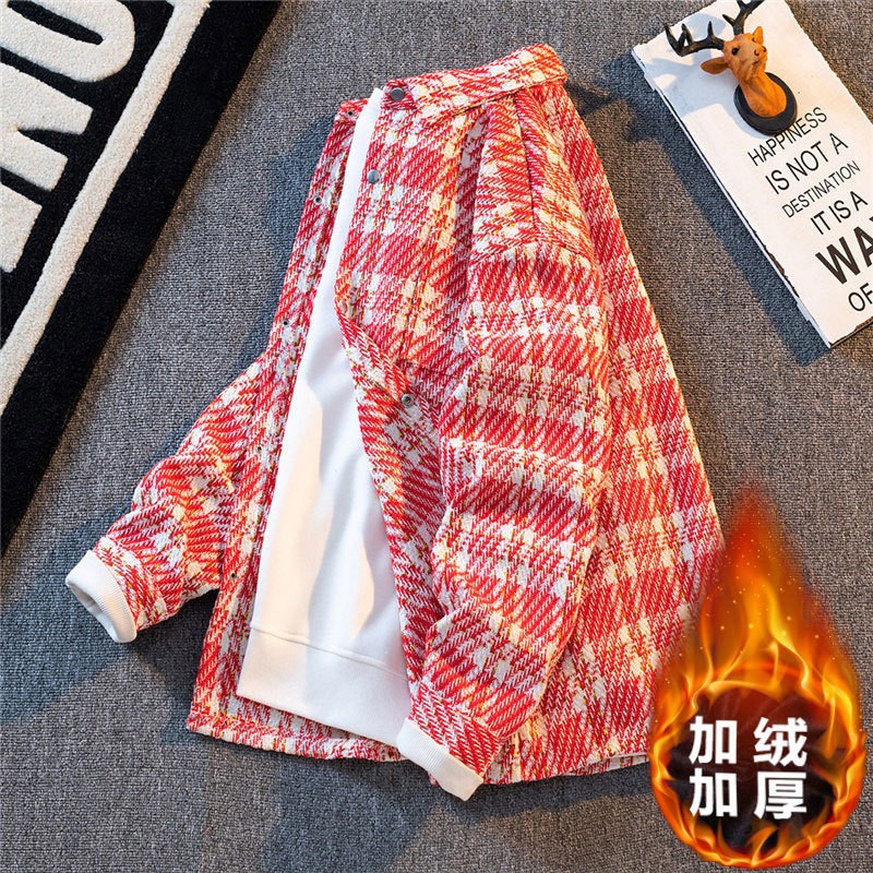 Chaqueta de lana de estilo de fragancia pequeña de alta gama más chaqueta casual suelta de moda para hombre camisa a cuadros de marca de moda de otoño e invierno