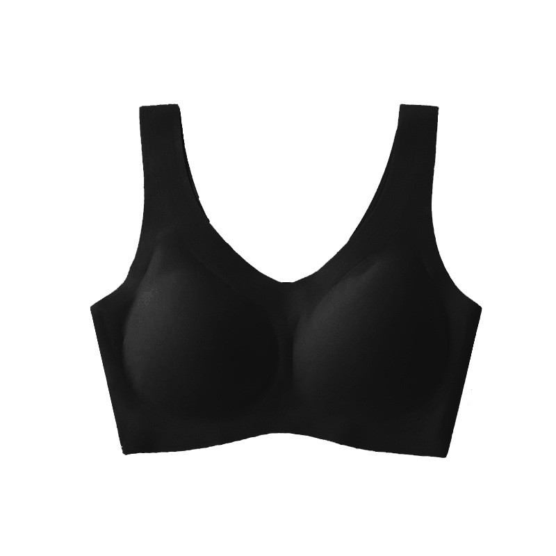 Bras ropa interior femenina sin costuras almohadilla de látex hermoso estilo chaleco deportivo sujetador fino para dormir sujetador de seda de hielo reunido