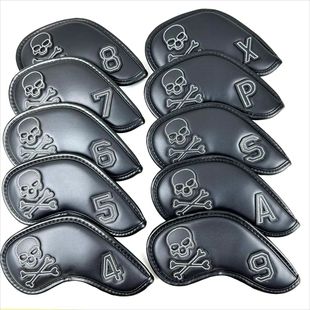 Skull iron rod cover Black 10 PCs PU leather golf cap cover accessories