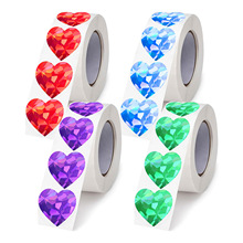 爱心形镭射玻璃碎卷贴纸1英寸闪光奖励礼品商品包装DIY装饰200贴