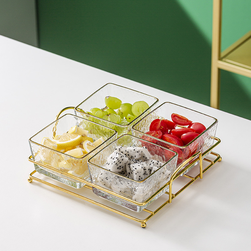 Vidrio separado fruta plato comercial merienda plato bar pie baño Club KTV rejilla plato con tapa