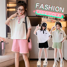 女童短袖POLO衫套装夏季新款女大童运动装韩版夏款短裤两件套跨境