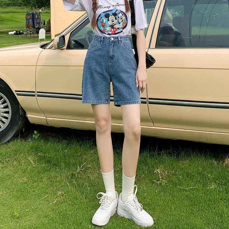 Vintage Plus-Size High-Waisted Women's Loose-Fitting Slimming Wide-Leg Versatile Cycling Denim Shorts Casual Straight-Leg Mid-Length Pants Vintage Plus-Size High-Waisted Women's Loose-Fitting Slimming Wide-Leg Versatile Cycling Denim Shorts Casual Straight-Leg Mid-Length Pants