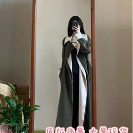 法式假两件长款风衣外套女秋季新款设计感小众宽松慵懒风上衣