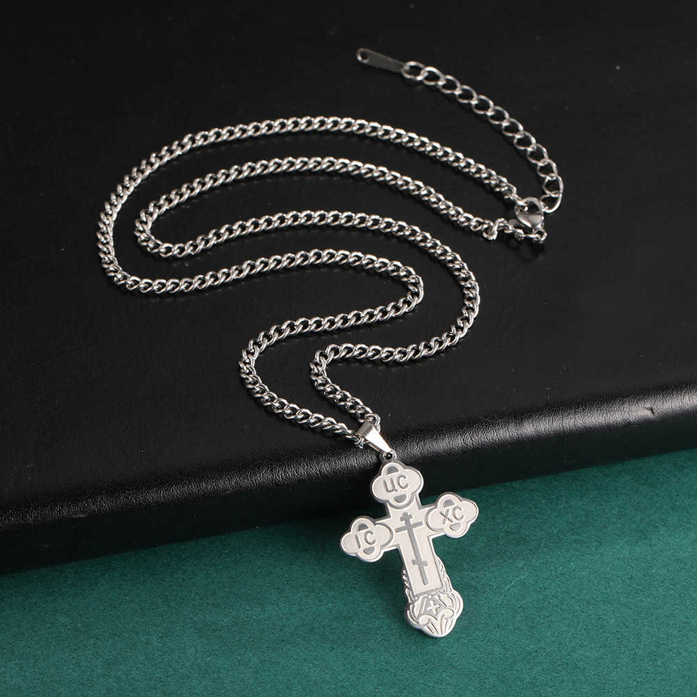 Ins style 304 stainless steel cross men's necklace titanium steel pendant jewelry pendant_voghion.com