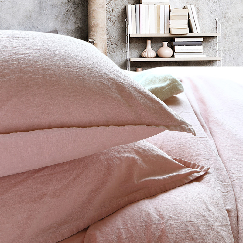 亚马逊高端纯色亚麻四件套床品欧美棉麻混纺蝴蝶结被套床单夏外贸