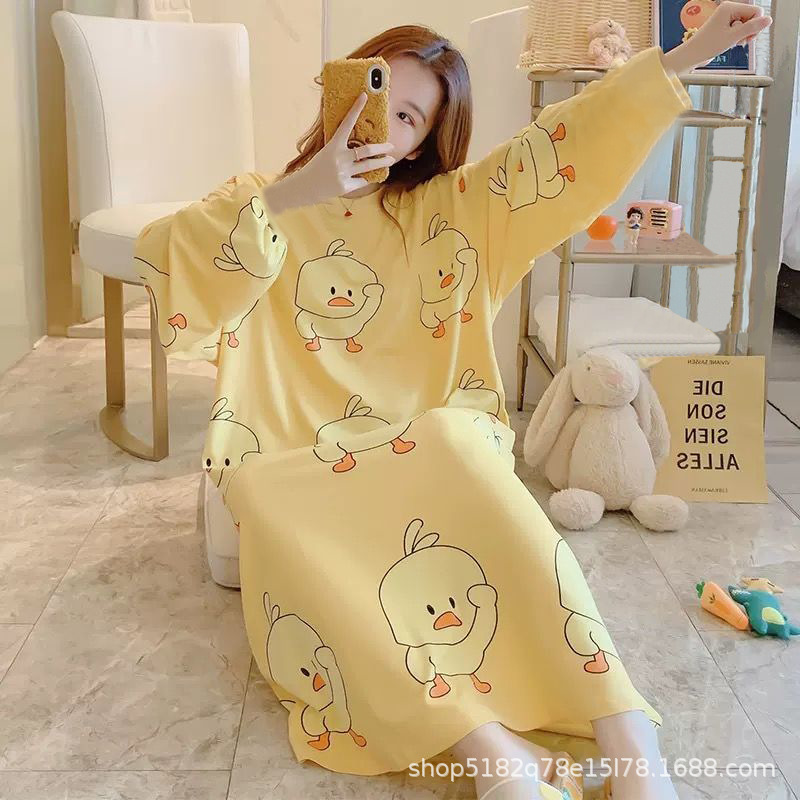 Otoño estilo coreano camisón de manga larga de las mujeres lindo más tamaño camisón de las mujeres Primavera Otoño Invierno largo camisón al aire libre ropa para el hogar