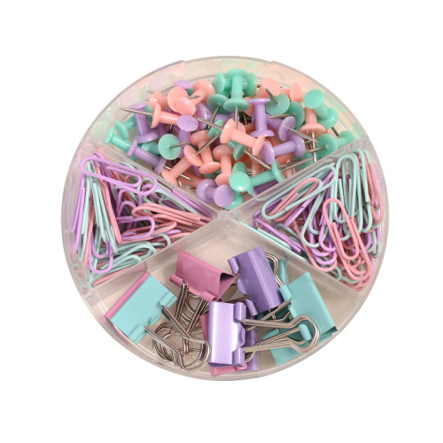 Four-grid stationery set, macaron color, large and small, gold and silver long tail clip combination, dovetail clip, paper clip thumbtack