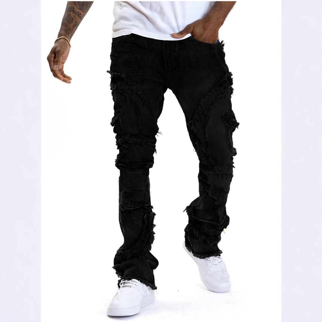 Nuevos jeans transfronterizos europeos y estadounidenses para hombres, tendencia de empalme, elástico, jeans elásticos