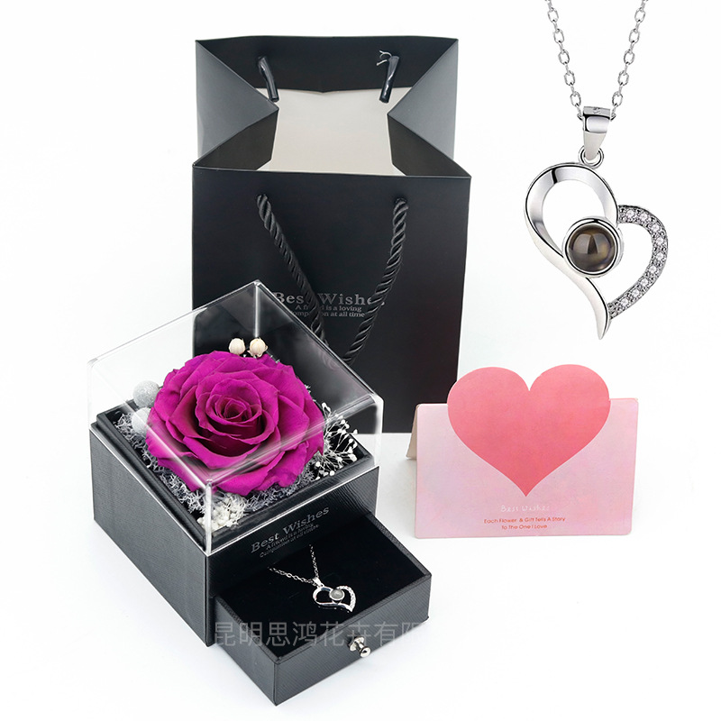 Caja de regalo de joyería con luz, rosa de flor real eterna, para el Día de San Valentín y el Día de la Madre, venta al por mayor transfronteriza de Amazon.