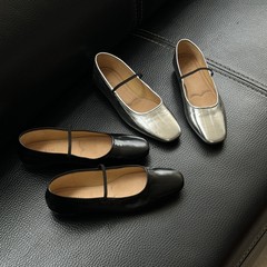 東莞純正オリジナル外国貿易本革レディースシューズスクエアトゥ浅い口甘いレディスタイルシルバーメリージェーンバレエシューズ