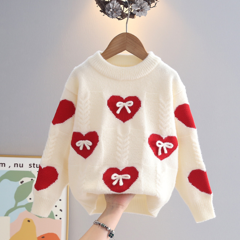 Demi-season keep warm children's knitted sweater girl's made of faux…
