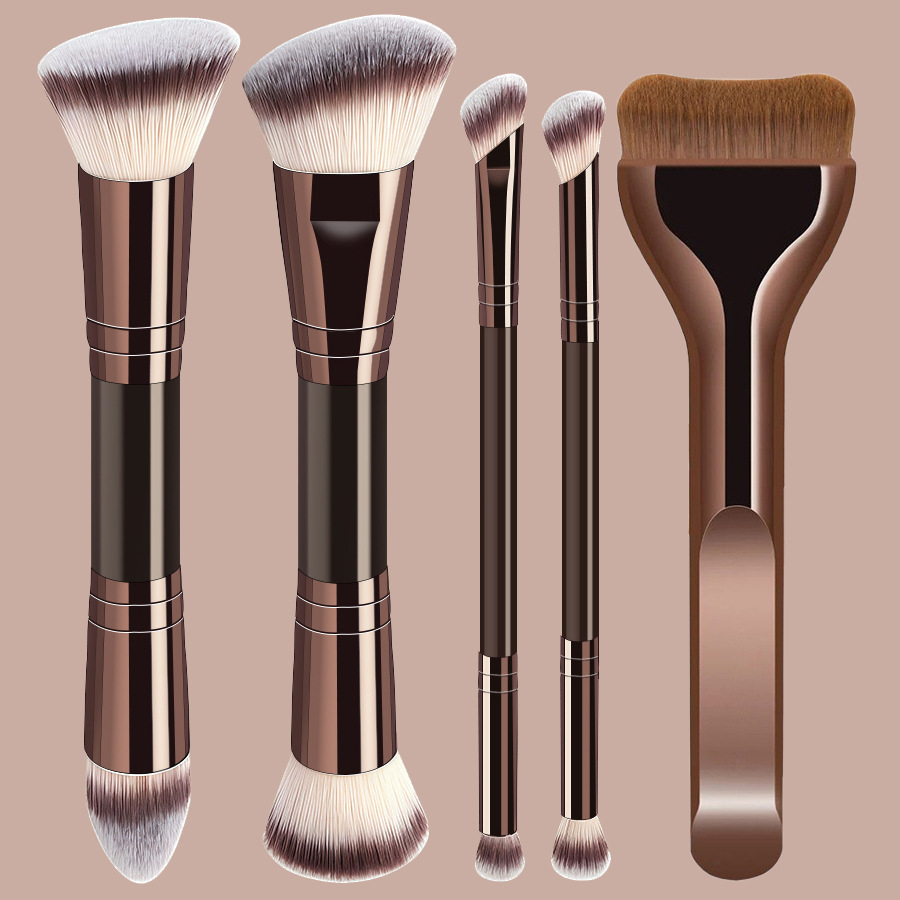 Juego de Brochas de Maquillaje de Doble Cabezal Plástico PS Maquillaje Facial para Maquillaje