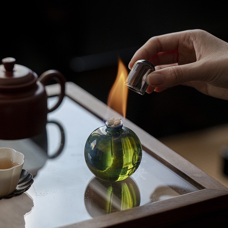左央熏银玻璃烛台温茶酒精炉茶壶保温加热炉烤茶温茶炉酥油灯摆件
