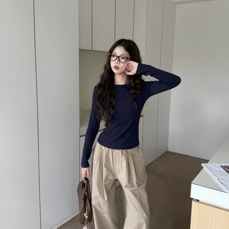 实拍#打底衫女内搭2025新款高级感chic别致上衣修身灰色长袖|undefined