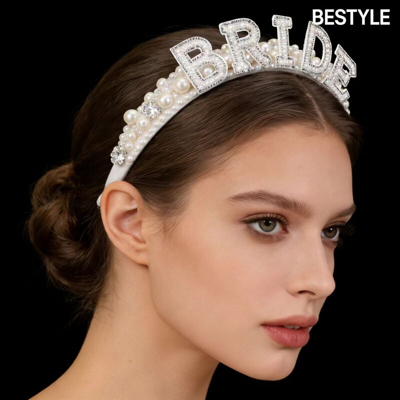 Bachelorette Costume Bride Pearl Headband Veil Hair Accessories Bride Wedding European and American Party Supplies Bachelorette Costume Bride Pearl Headband Veil Hair Accessories Bride Wedding European and American Party Supplies
