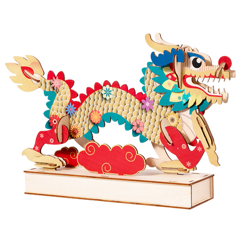 Juguetes transfronterizos de madera educación temprana 3D dragón láser chino rompecabezas tridimensionales Monchi niños rompecabezas decoraciones tridimensionales image 6