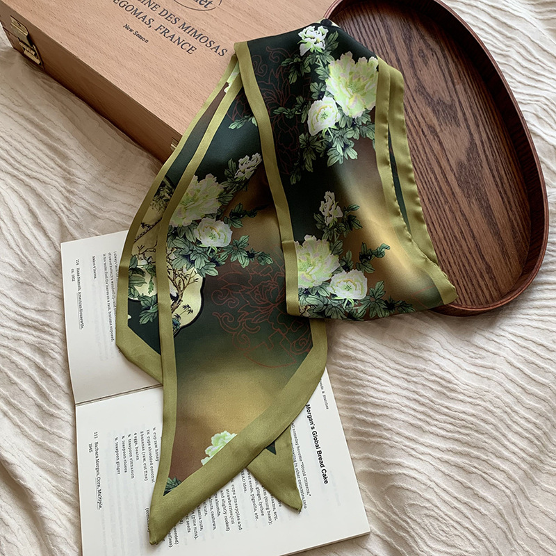 Bufanda de seda para mujer, tira larga, camisa a juego de moda de alta gama, bufanda estrecha, cinturón para el cabello atado, cinturón de cinta de bolsa atada de todo fósforo