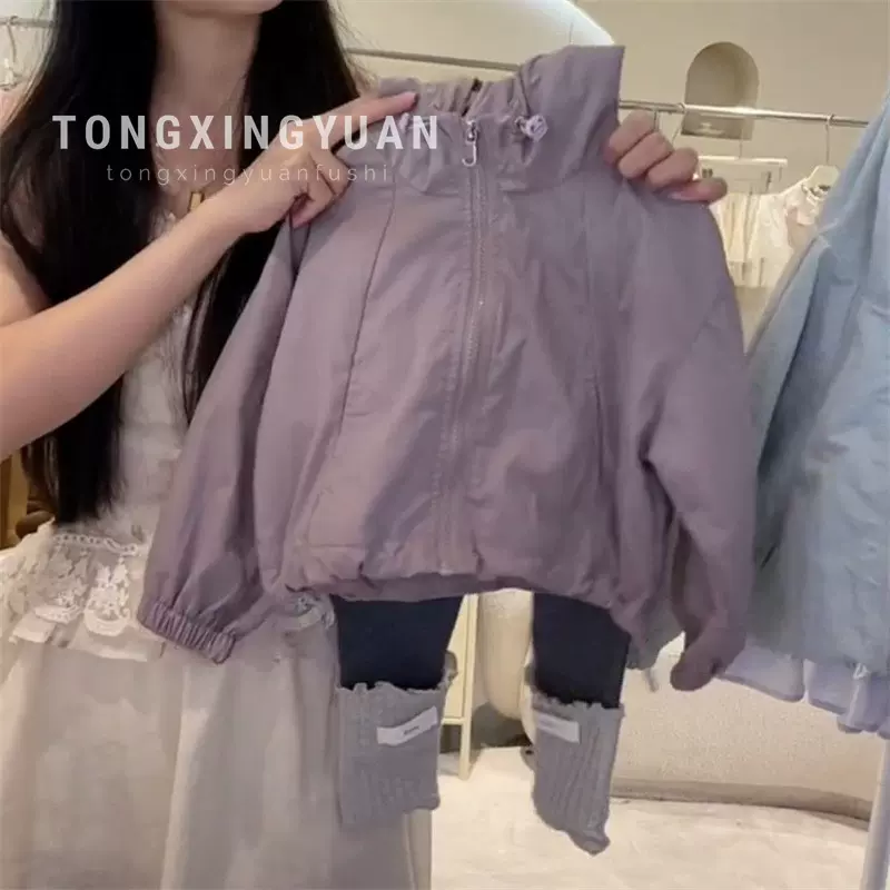 童星圆女童韩版洋气风衣外套秋款新款儿童时髦休闲连帽冲锋衣套装