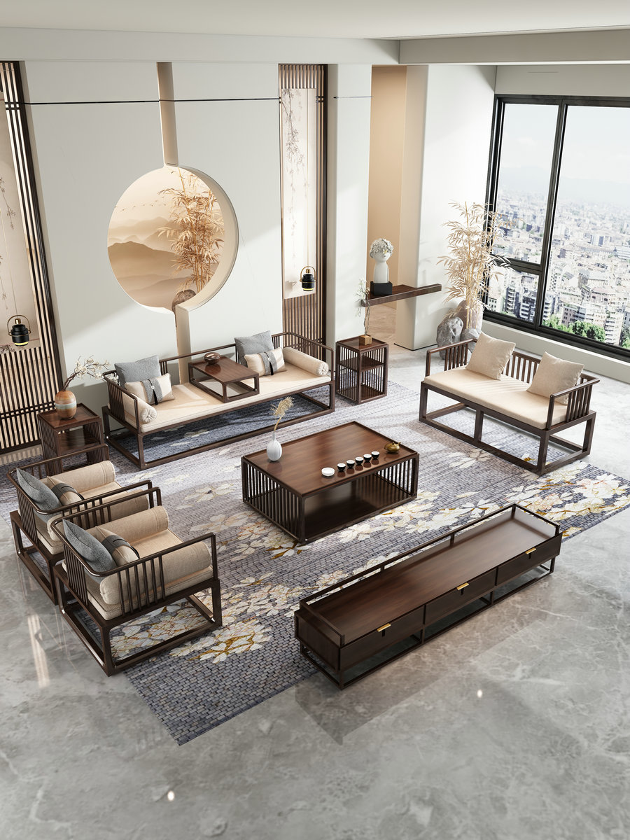 新中式实木沙发组合客厅现代别墅民宿禅意家具简约布艺全屋