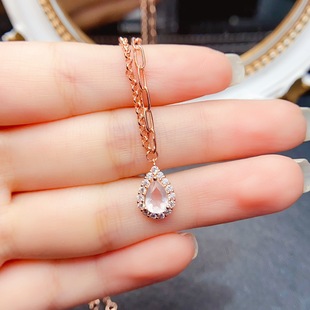 New Natural Pink Crystal Necklace S925 Silver Inlaid Main Stone 5*7mm Versatile Popular Hot Style Women's Jewelry Wholesale
