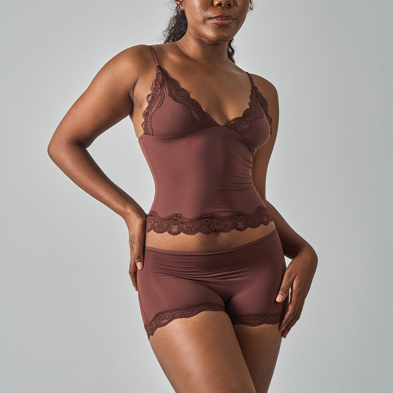 Purely Sensual Lace-Trimmed Camisole and Panties Set, Feminine Deep-V Skin-Friendly Loungewear Set for Cross-Border Sales
