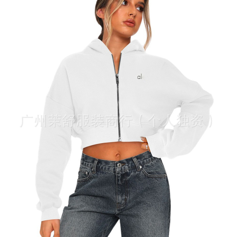 alo修身显瘦瑜伽服女冬季加绒 Yoga休闲运动拉链连帽外套开衫卫衣|undefined