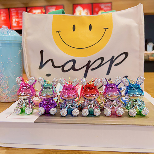 Diamond Rabbit Cute Keychain Pendant Wholesale Cartoon Car Keychain School Bag Pendant Creative Diamond Gift