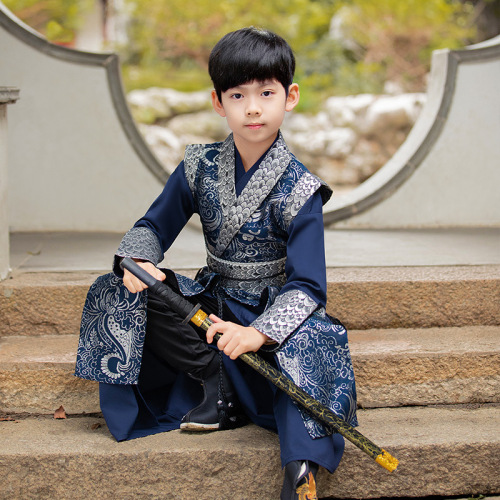 Chinese Prince Hanfu for kids boys Tang suit children's ancient folk costume Chinese warrior swordsman film drama cosplay robe performance clothes for baby