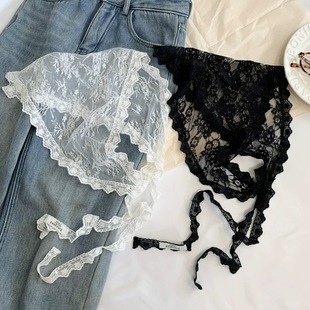 Dress Waist Accessories, Off-White Lace Triangle Scarf, Headscarf with Skirt Straps, Silk Scarf Tied Around the Waist for Women