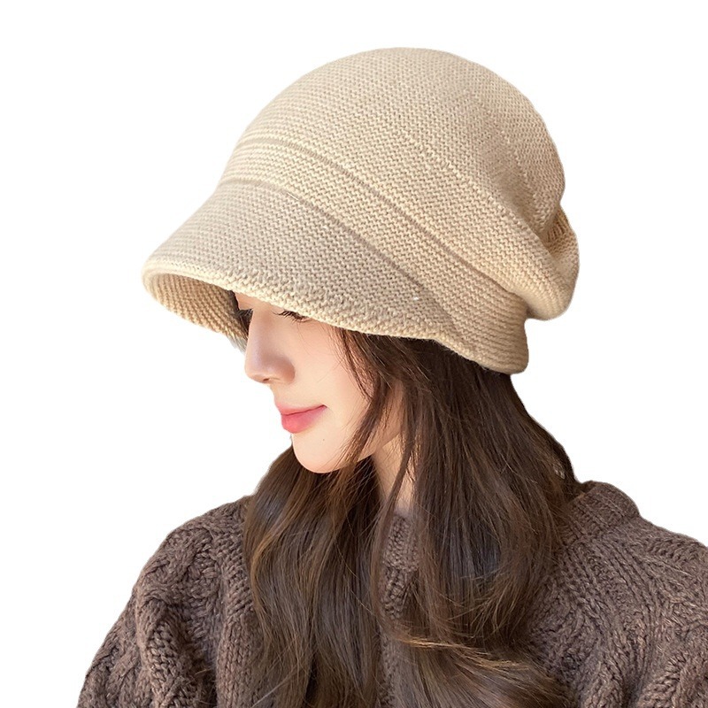Tejido para abrigar en otoño e invierno, protección para los oídos, diadema, versión coreana para mujer, color sólido, gorro versátil._voghion.com