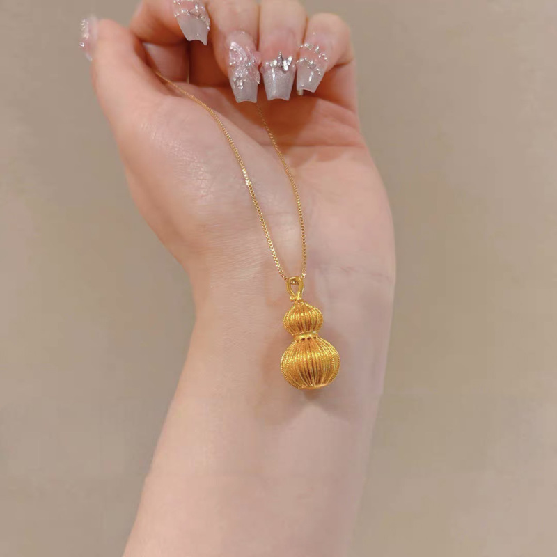 沙金饰品新中式拉丝花丝葫芦项链仿真金久不掉色招财福绿吊坠首饰|undefined