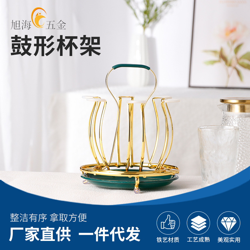 Portavasos de drenaje Portavasos de agua de cocina de hierro dorado con mango Portavasos de agua tipo de tambor Portavasos japonés doméstico