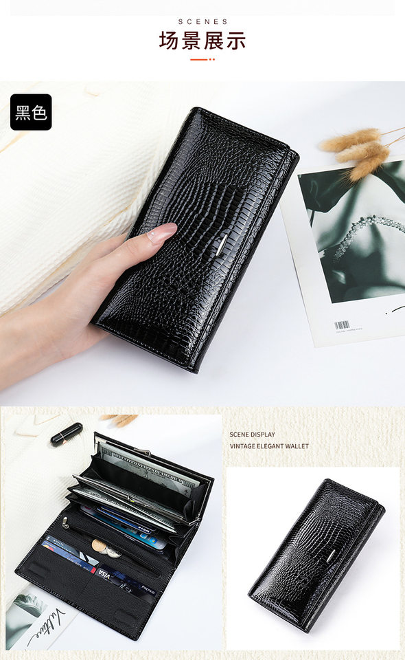 Ví nữ cầm tay da bò thật cao cấp, ví gấp đôi nhiều ngăn đựng tiền xu và thẻ — 1100 Màu Đỏ, 1100 màu đen, 1100 đỏ rượu, 1068 Màu Đỏ chi tiết 19