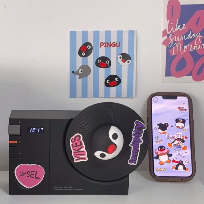 タイムブラックレコード時計bluetoothスピーカーデスクトップ高音質ミニ誕生日プレゼントビジネスプレゼント|undefined