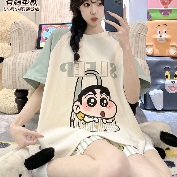蜡笔小新睡衣女款夏带胸垫短袖短裤2026新款网红风少女居家服