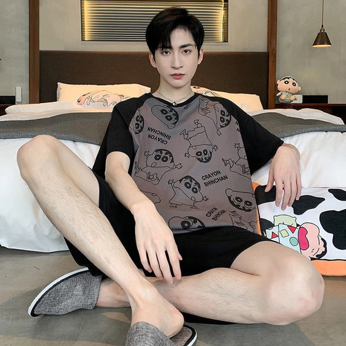 Men's 2025 Summer Pajama Set for Teenagers and Youth - Loose and Casual Home Wear - Large Size Set - Men's Wearable Short Sleeve T-shirt