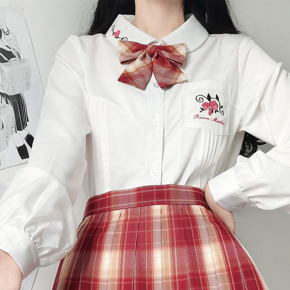 재고 도매 오리지널 (꽃에 관하여) JK 유니폼 셔츠 여성 긴 소매 학생 흰색 셔츠 최고 가을과 겨울