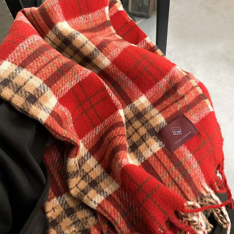 Invierno nuevo bufandas a cuadros de cachemira suave pegajosa flange collar retro grueso calentamiento al por mayor