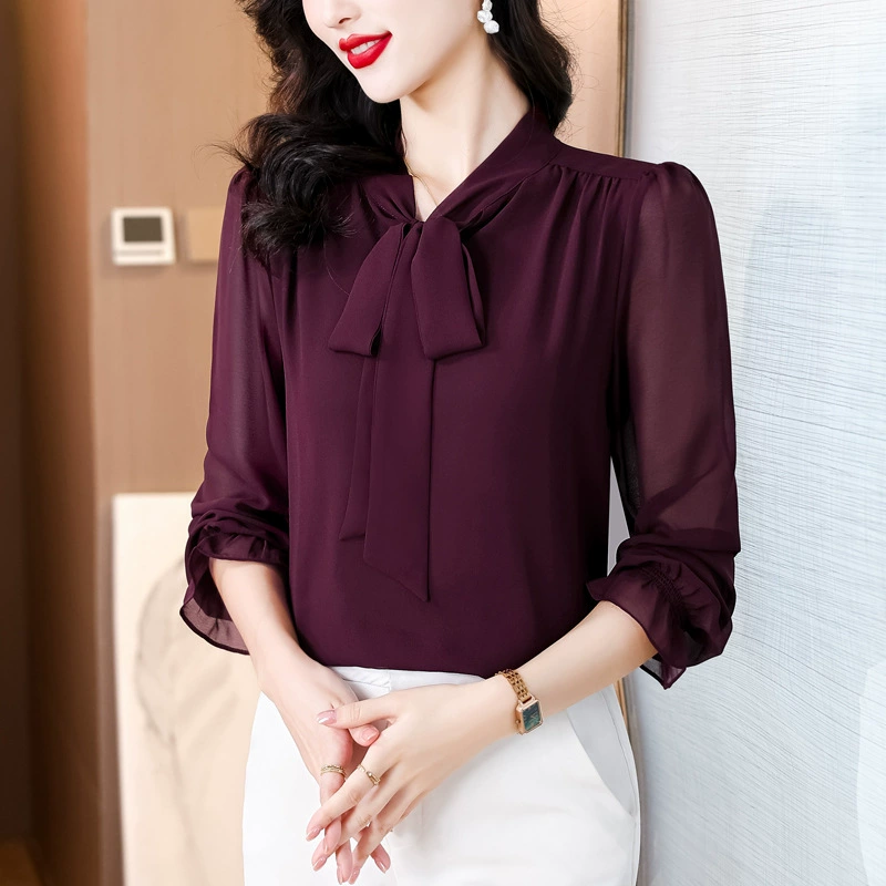 Весенняя модная шелковая рубашка с длинным рукавом для мамы, французский стиль, западный стиль
