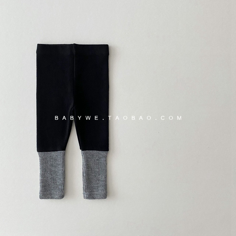 2024 niñas bebé nuevo estilo coreano de algodón de alta elasticidad leggings de color a juego pantalones de costura acanalados de color caramelo