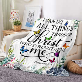 亚马逊加厚法兰绒毛毯欧美潮流印花午睡盖毯节日礼物保暖披肩毯子