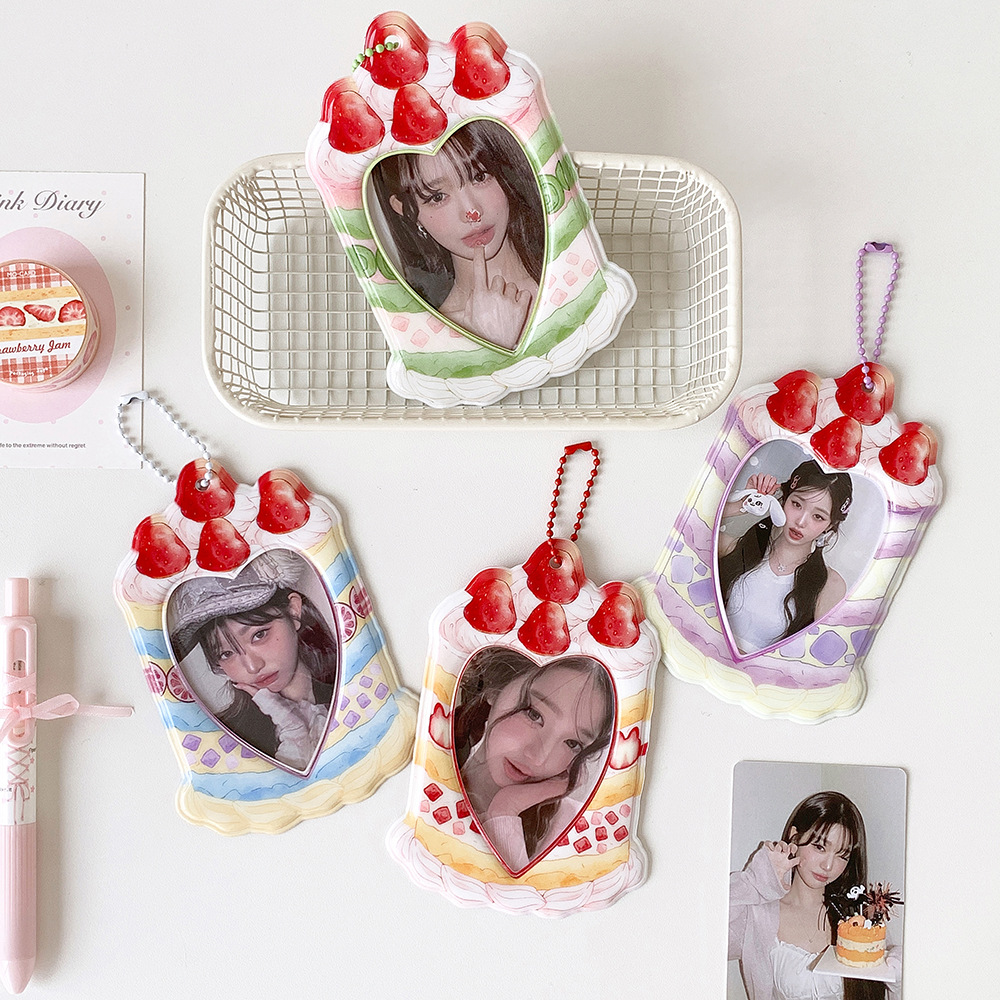 Cute Cartoon Strawberry Dessert 3inch Pendant Card Holder for Students, Fan Card Display, Guka Card Holder, Subway Card Holder
