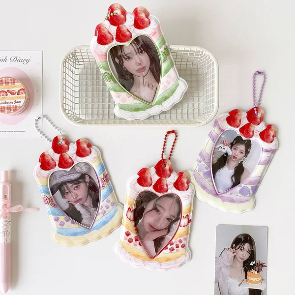 Cute Cartoon Strawberry Dessert 3inch Pendant Card Holder for Students, Fan Card Display, Guka Card Holder, Subway Card Holder