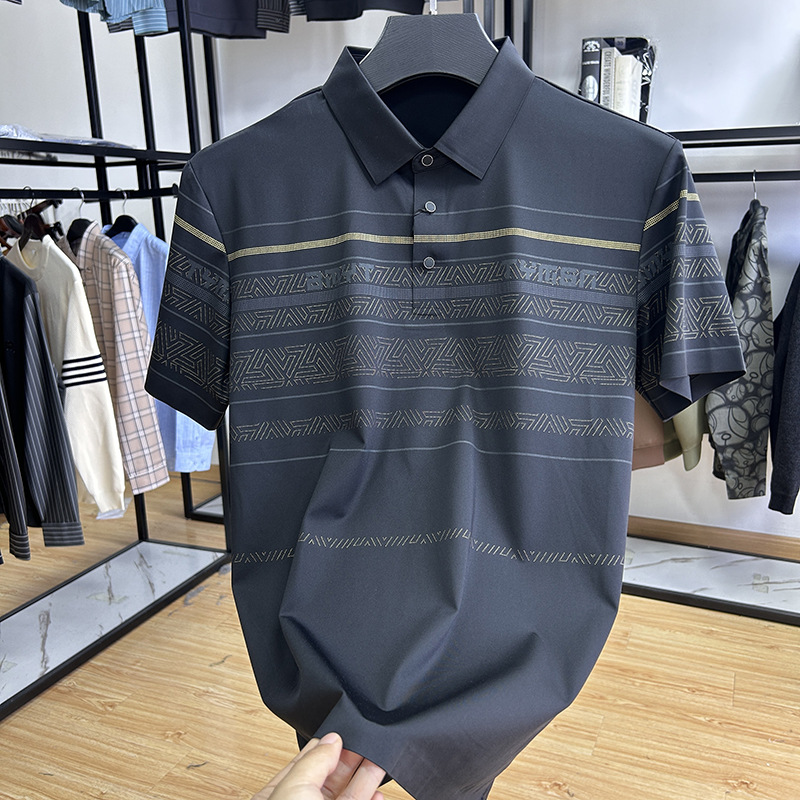 Foreign Trade Cut Label Men's Clothing--Yajia Seamless Laminated Quick-Drying Elastic Material Draped Silky Breathable Short-Sleeved Polo Shirt