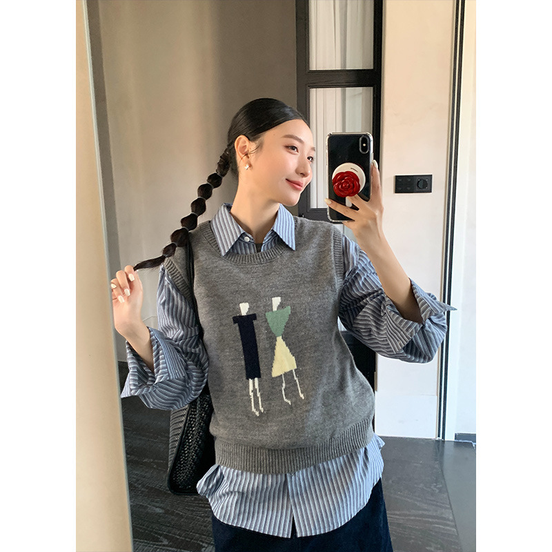 Geometric Art Wool Casual Korean Sleeveless Knitted Vest Women's Layered Versatile Vest 0551 Geometric Art Wool Casual Korean Sleeveless Knitted Vest Women's Layered Versatile Vest 0551