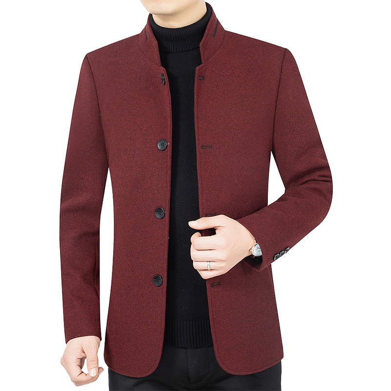 Chaqueta de Lana con Cuello Alto para Hombre de Mediana Edad, Estilo Nuevo de Primavera y Otoño 2025, Ropa de Abrigo Informal de Negocios para Papá
